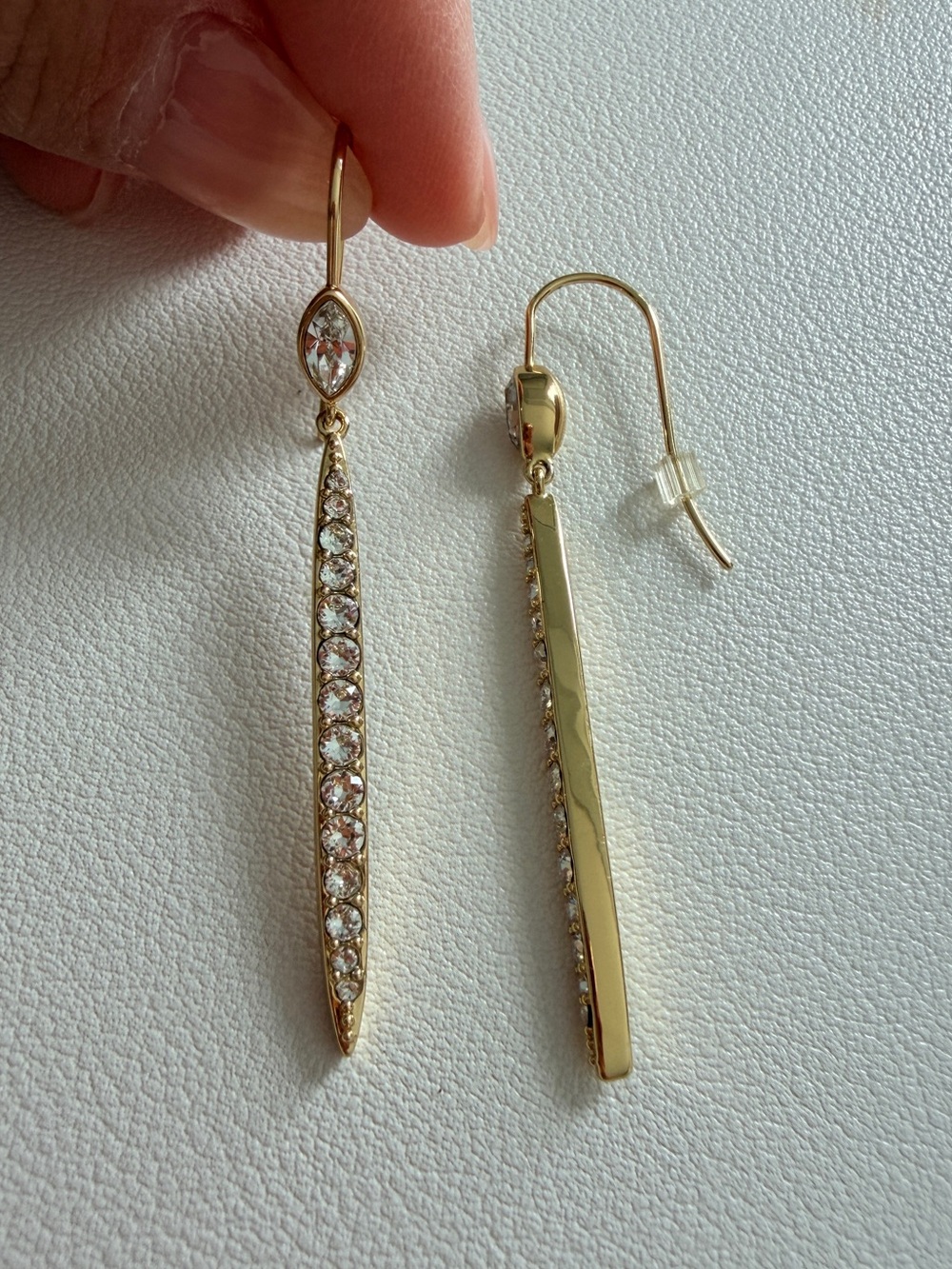 Swarovski Gold Tone Linear Crystal Drop Earrings